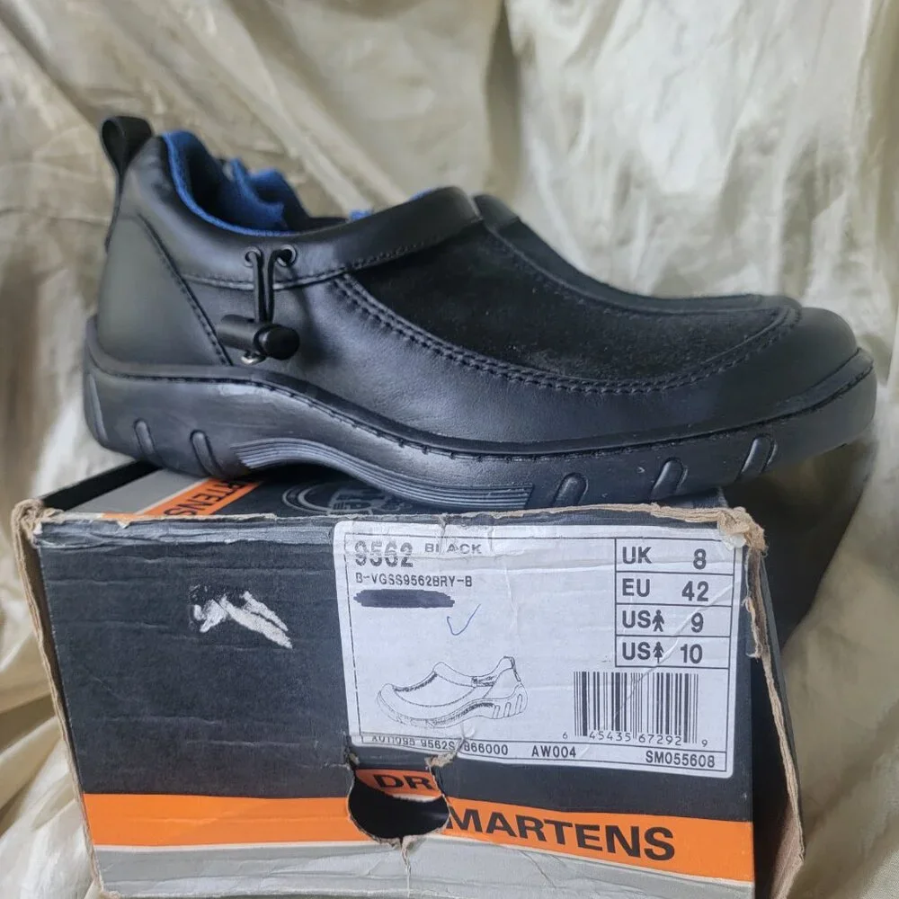 VTG Dr Martens 9562 Black Leather Suede Slip On Toggle Shoe NIB Deadstock M9